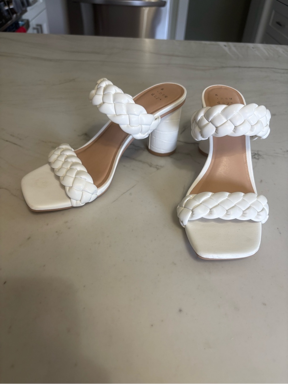 Target White Braided Double-Strap Block Heel Sandals - Women